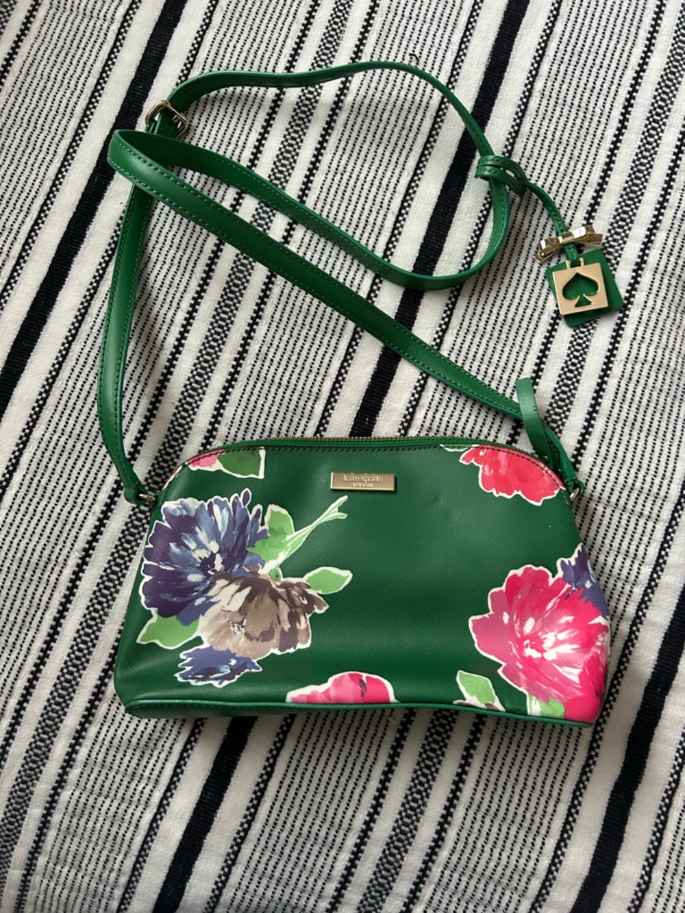 kate spade Green Floral Dome Crossbody with Gold Accent